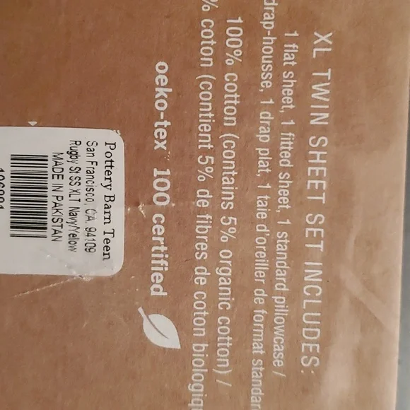 Pottery Barn xl twin Rugby Stripe Sheet Set. Gold/yellow  & Navy. New - Picture 4 of 6